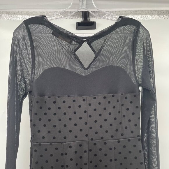 The Limited Womens Black Sheath Dress Long Mesh Sleeve Polka Dot Size Small Zip - Picture 6 of 9
